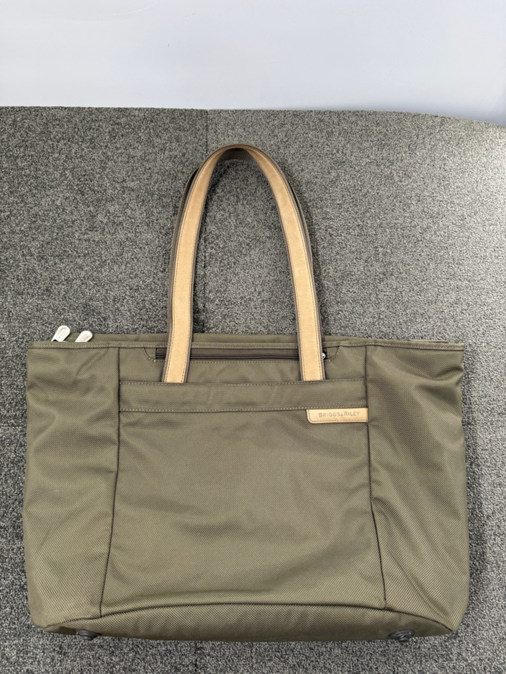 Briggs & Riley Travelware Large Shopping Tote Bag Olive Green Tan 255-7